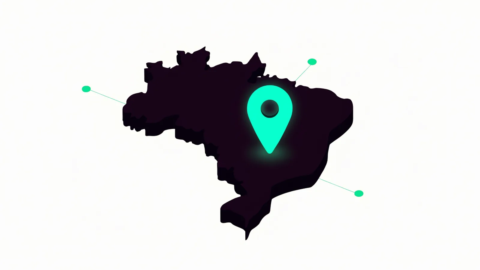 Mapa isométrico grafite do Brasil com pino de localização verde, ilustrando a abertura da operação da OpenAI no país